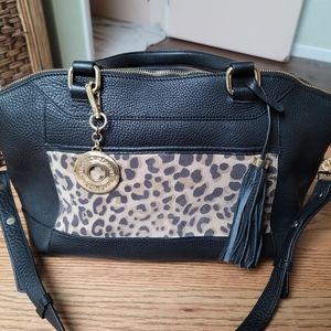 Isaac Mizrahi black leather + hair calf bag